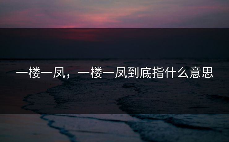 一楼一凤，一楼一凤到底指什么意思