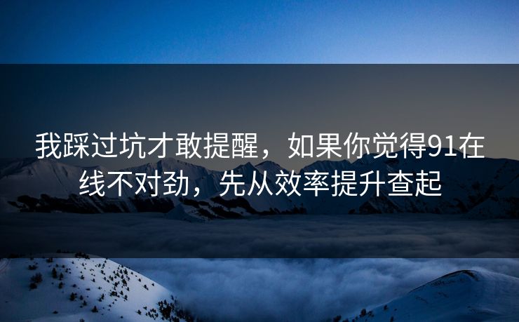 我踩过坑才敢提醒，如果你觉得91在线不对劲，先从效率提升查起